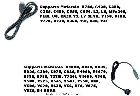 vand 2 tipuri de cabluri de date pt motorola (vezi foto) 
pret : 40 ron vand cabluri de date