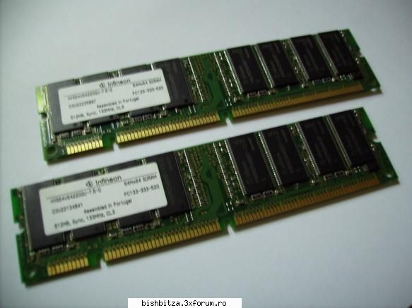 vand memorii 2x512 mb sdram 133 mhz infineon, stare perfecta. 120 ron / 2x512 mb sdram 133 mhz