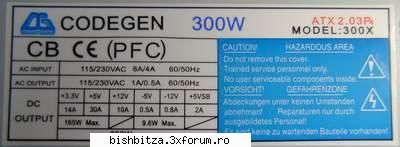 Vand sursa CODEGEN 300X (Atx 2.03 p4) - 300W Reali -Pret fix: 40 RON -Tel - Computer Stuff